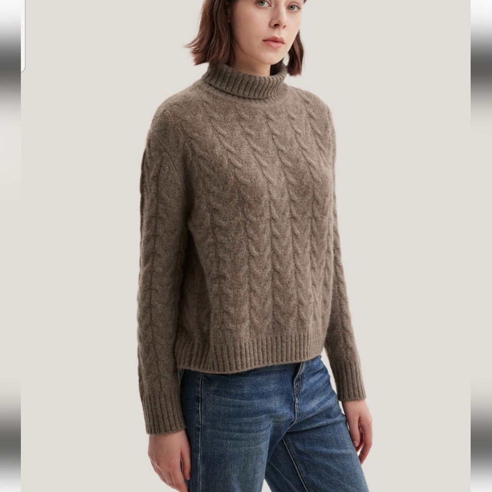 NWT 100% Yak Wool Roll Neck Sweater (Bistre/Dark Taupe) - Nap Loungewear